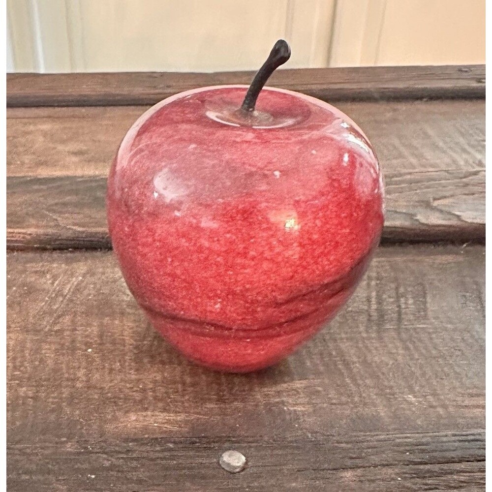 Vintage paperweight marble Swirl Red apple Desk Felt Bottom 4x3